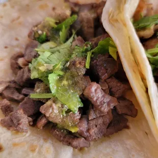 Carne Asada , flour tortilla with mild salsa and cilantro