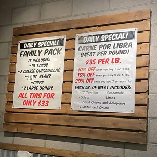 March 2021- Family pack menu and daily specials