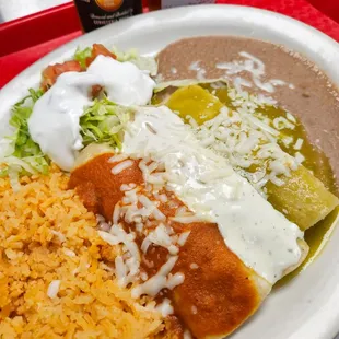3 Enchiladas Plate with 3 different meat: Chicken, Shredded Beef, and Shrimp