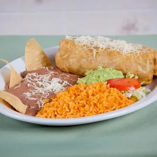 Chimichanga Plate with a variety of choice of meat we provide.