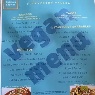 Vegan menu