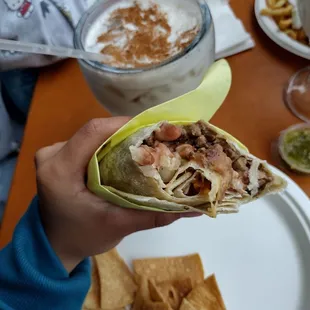 Carne asada burrito and horchata