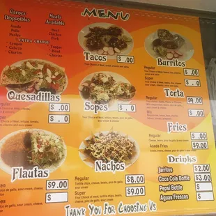 a menu for a mexican restaurant