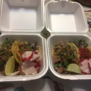 My four tacos, when i got home they were still hot.