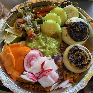 Burrito Bowl after I jazzed it up with the salsa bar!