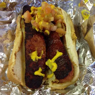Awesome Hot Link with mustard and tomato (many more toppings available)
