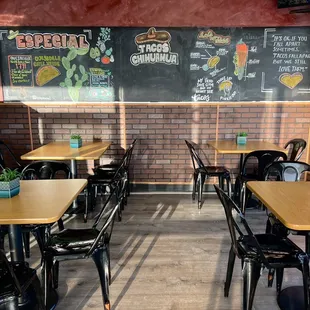 tables and chairs in a restaurant