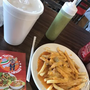 Large Horchata and order of Chili Cheese Fries