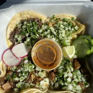 Barbacoa, chicharrones, Buche &amp; Tripa Tacos