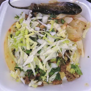Sopes, loved the grilled onions, asada flavor lost in it, 3/5