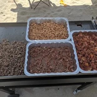 3 meat package comes with marinated chicken, asada and al pastor with pineapples.