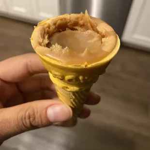 Dessert cone with filling (not sure if it&apos;s cajeta or what but I loved it)