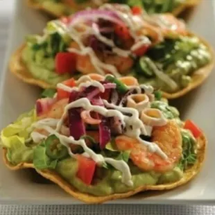 Tostadas de ceviche y camaron $4.00+tax each