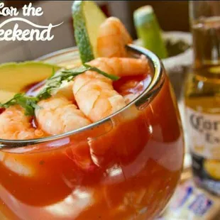 Corona Extra and our delicious shrimp ceviche.