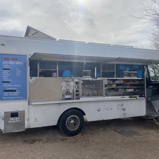 a food truck parked in the desert