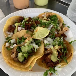 Beef Fajita, chicken tacos on corn tortilla