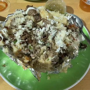 Papa loca carne asada