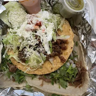 Carnitas tacos....campechano tostada!