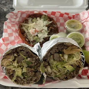 Carne Asada Burrito and Al Pastor Sope