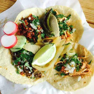 Chicken and pork/sausage tacos!