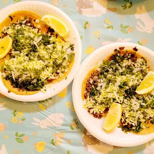 two plates of food on a table