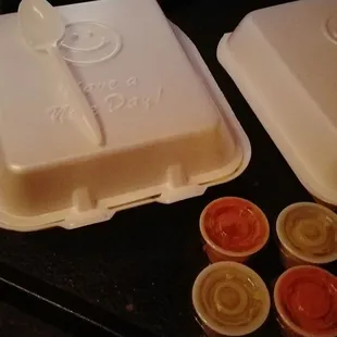 Comes with red &amp; Green Salsa and Beans!