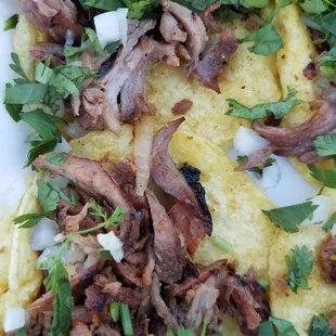 Tender light pink carved pork pieces w crispy edges. Perfect, hard to find &amp; something to be respected.