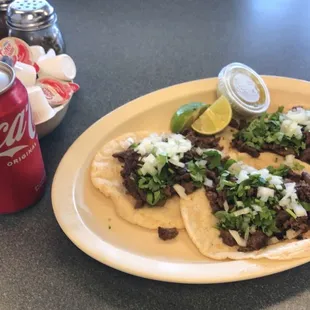 Carne Asada Tacos &amp; Can of Coca Cola
