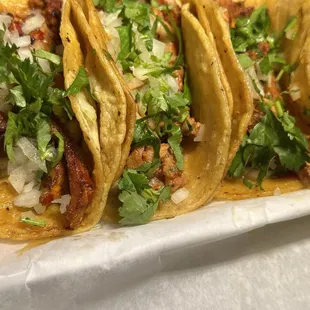 Tacos de pastor ( marinated pork tacos )  With onions &amp; cilantro