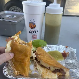 Quesopollo and quesobirria tacos