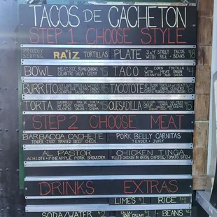 A simple menu with beef, chicken and pork options.