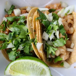 Pastor on left $2.50, Shrimp on right $2.75