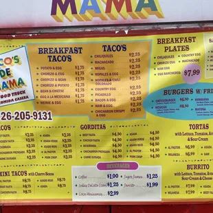 Menu más reciente!!!  Most recent menu!!!  4/27/2024