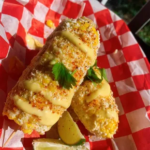 Elote - Street Corn with delicious mayo, cotija cheese, spice, and butter!