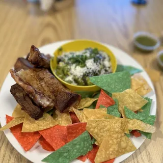 Guacamole with Pork Belly Chips