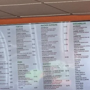 a menu on the wall