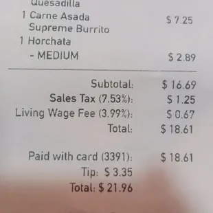 Ridiculous living wage fee