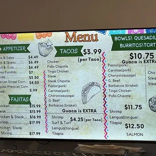 menu and prices