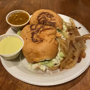 Beef fajita torta w/grilled onions on the side