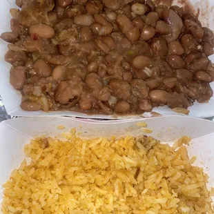 One side of beans and one side of rice. Only downside is they get cold pretty fast.