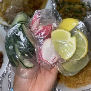Complimentary included cucumbers, radishes, and limes with each order!