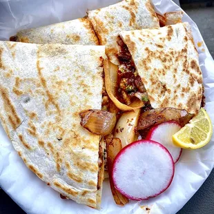 Regular quesadilla al pastor ! Oh my freaking goodness ! YUM !