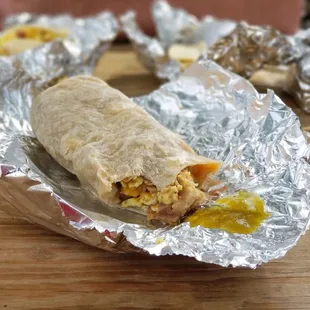 Egg potato breakfast burrito.