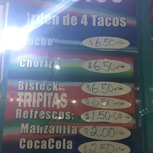 Blinded by spot light as I read the menu.  Lol.