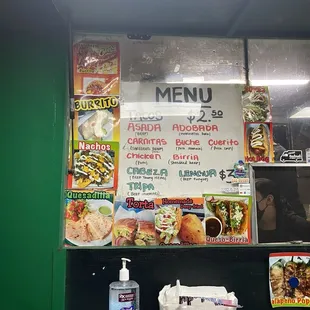 Menu from earlier this year. Tacos are $3-3.50 now.