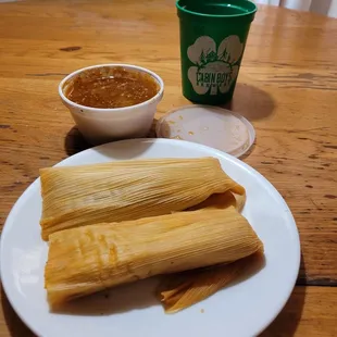 The chicken and pork tamales.