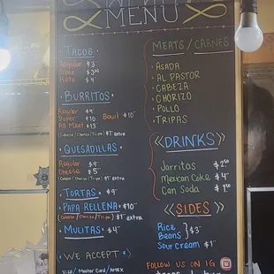 a menu on a blackboard