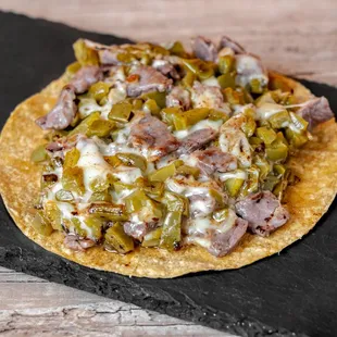 Taco Torito - cecina with nopal (cactus) and mozzarella cheese
