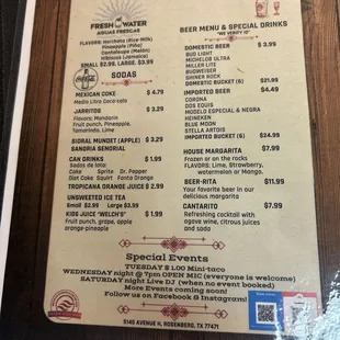 Drink menu