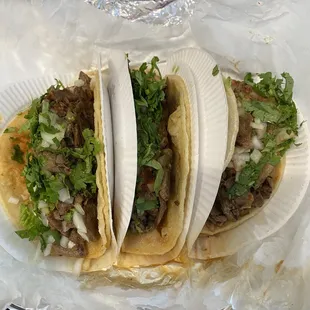 Massive carne asada tacos ($12)